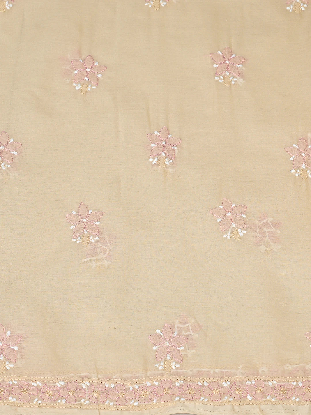 Ada Hand Embroidered Fawn Cotton Lucknowi Chikankari Unstitched Suit Piece with Chiffon Dupatta 01A879849
