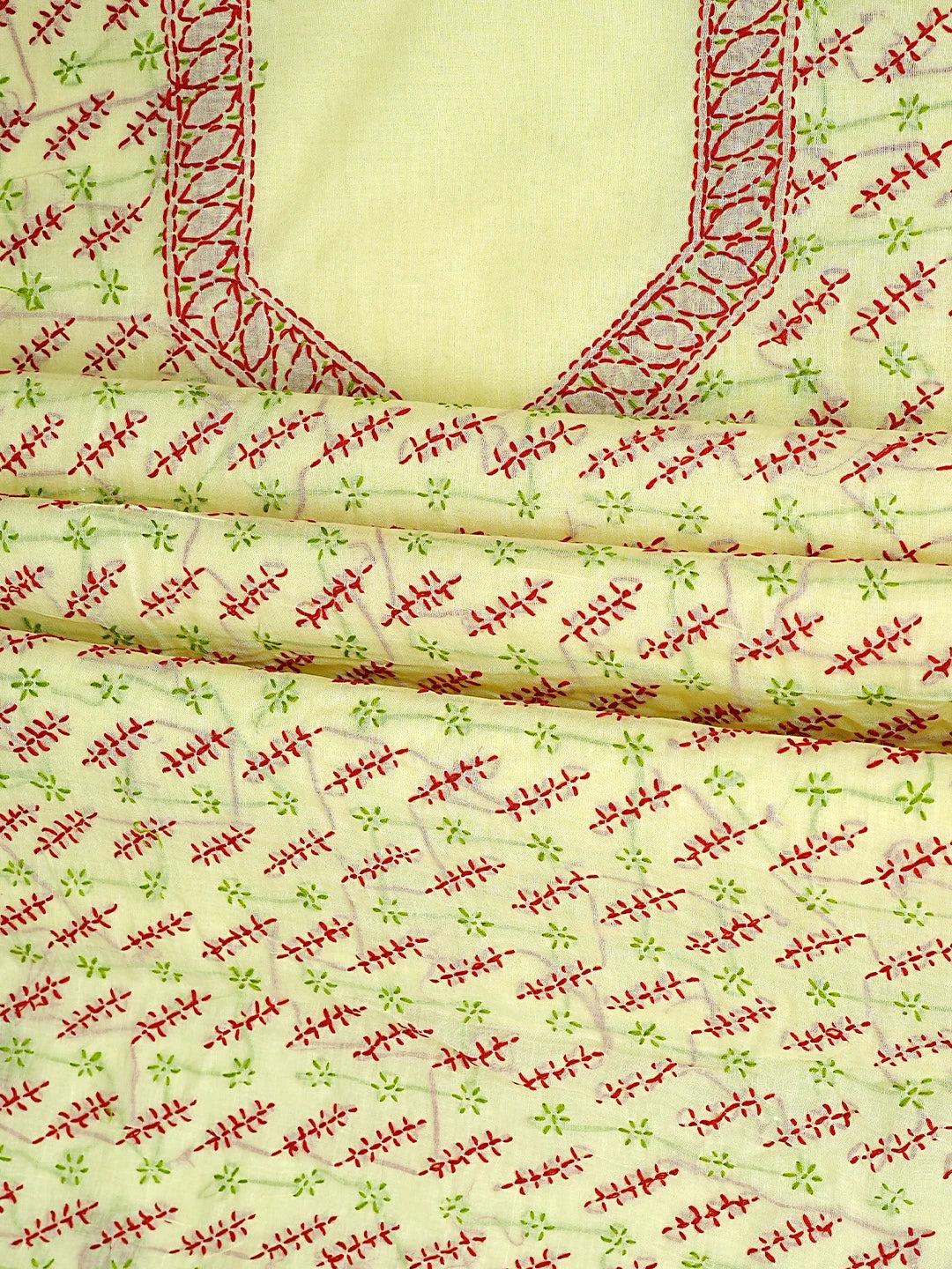 Ada Hand Embroidered Lemon Cotton Lucknowi Chikankari Unstitched Suit Piece 01A893899