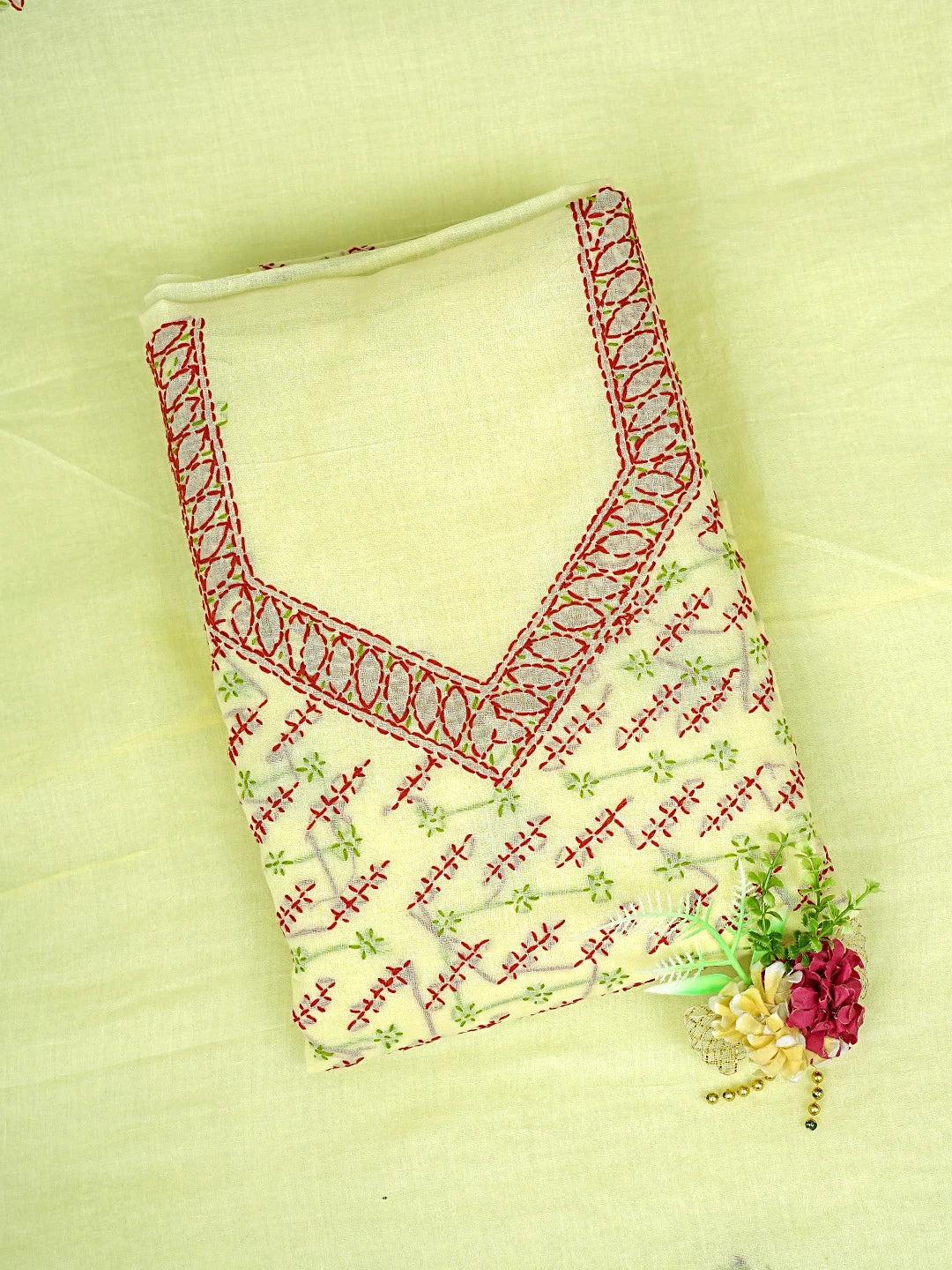 Ada Hand Embroidered Lemon Cotton Lucknowi Chikankari Unstitched Suit Piece 01A893899