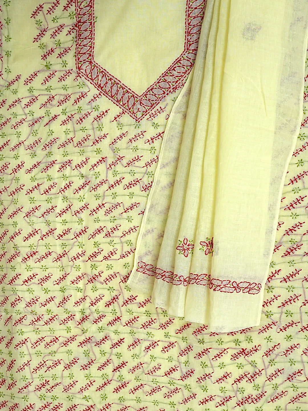 Ada Hand Embroidered Lemon Cotton Lucknowi Chikankari Unstitched Suit Piece 01A893899