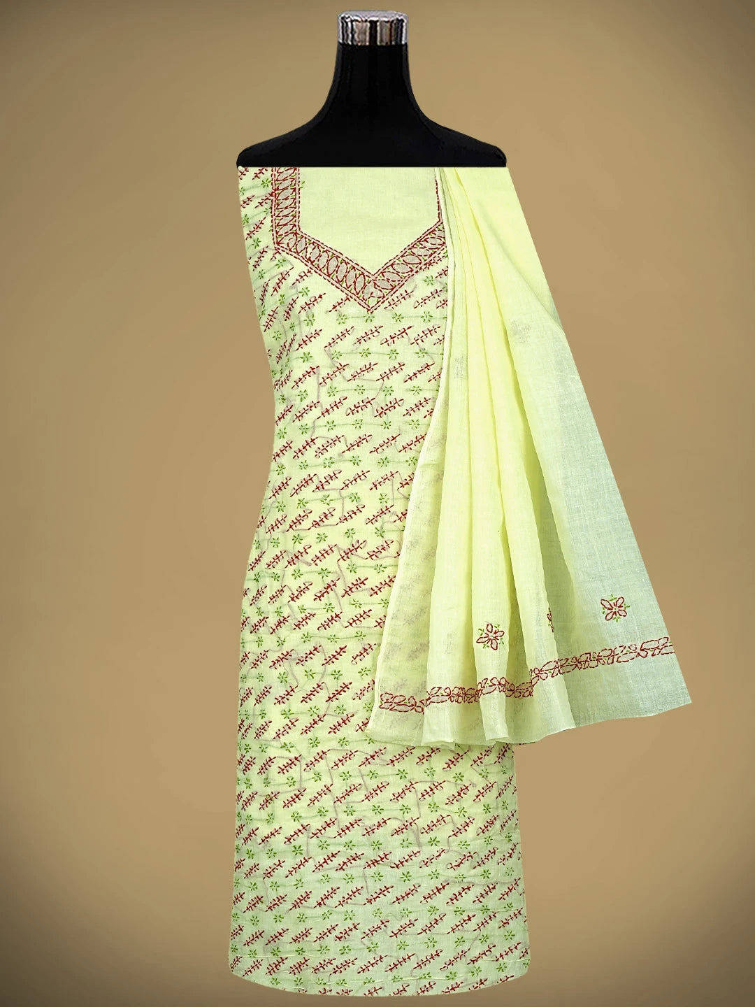 Ada Hand Embroidered Lemon Cotton Lucknowi Chikankari Unstitched Suit Piece 01A893899