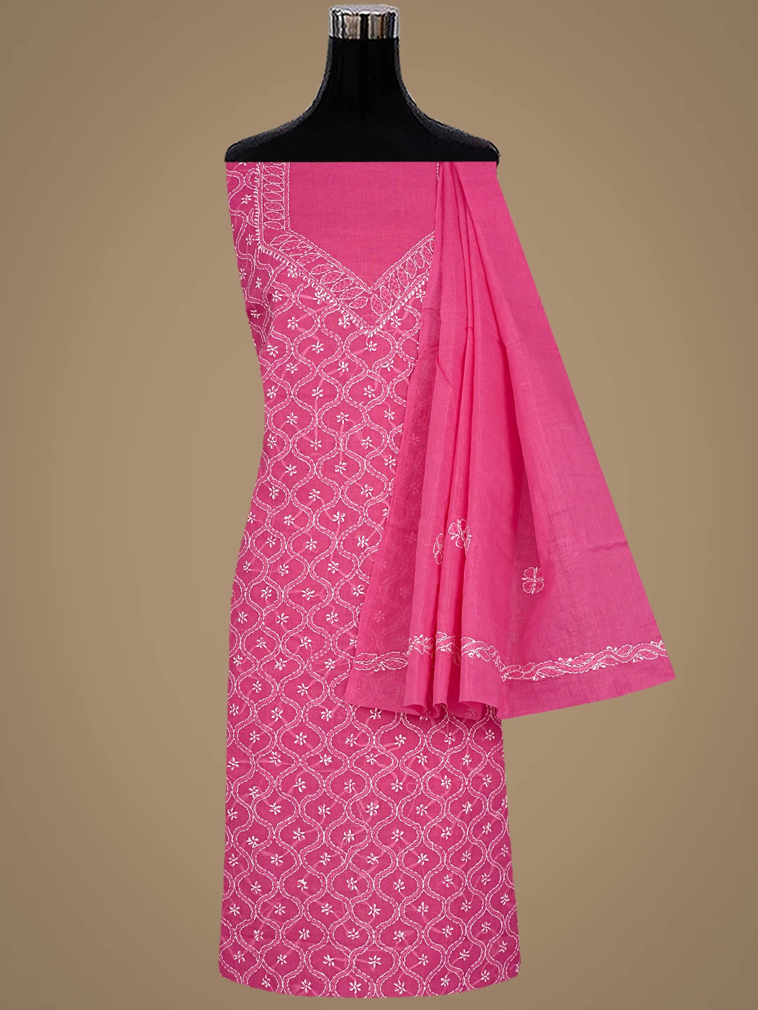 Ada Hand Embroidered Onion Pink Cotton Lucknowi Chikankari Unstitched Suit Piece 01A887912