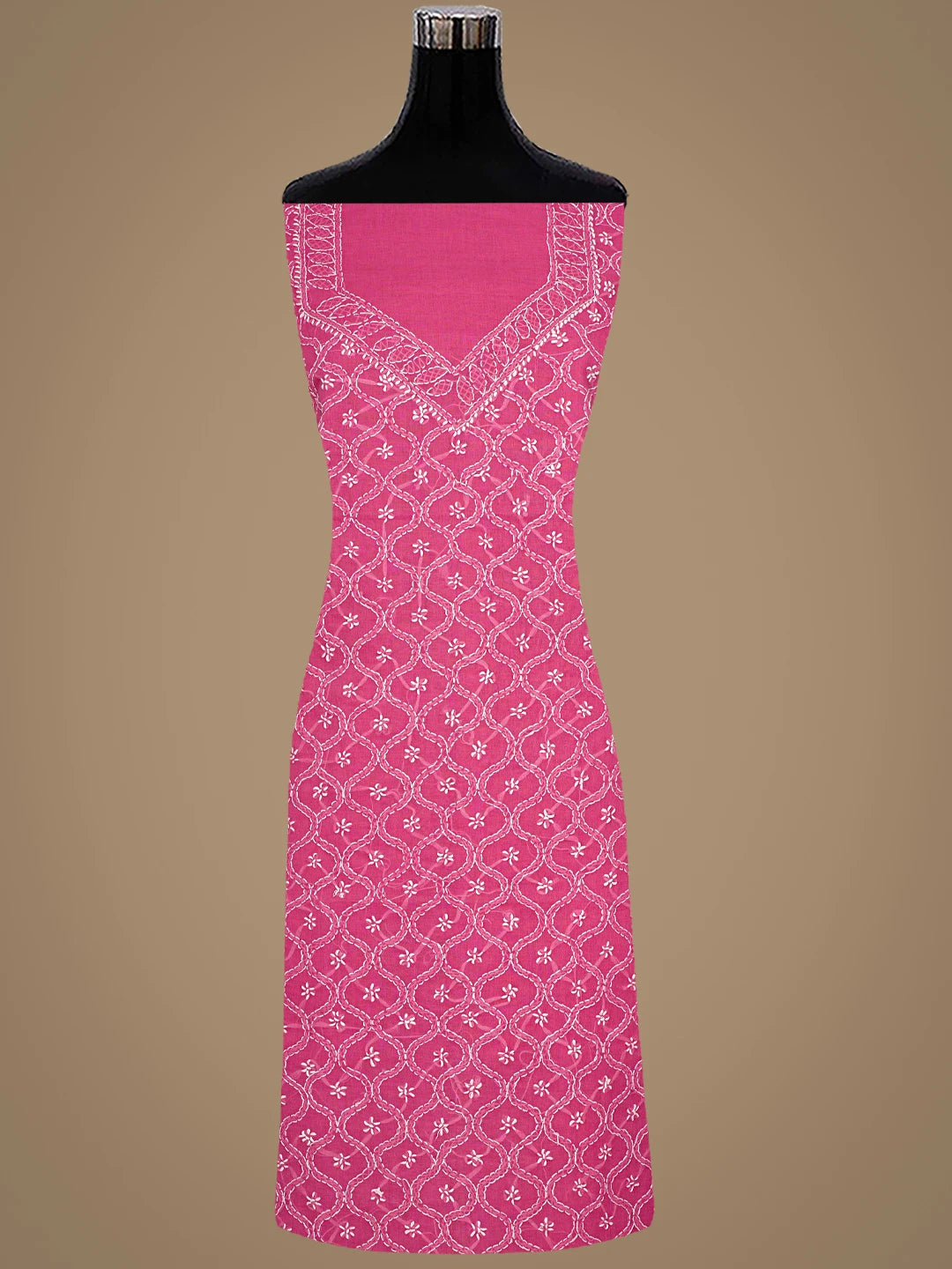 Ada Hand Embroidered Onion Pink Cotton Lucknowi Chikankari Unstitched Suit Piece 01A887912