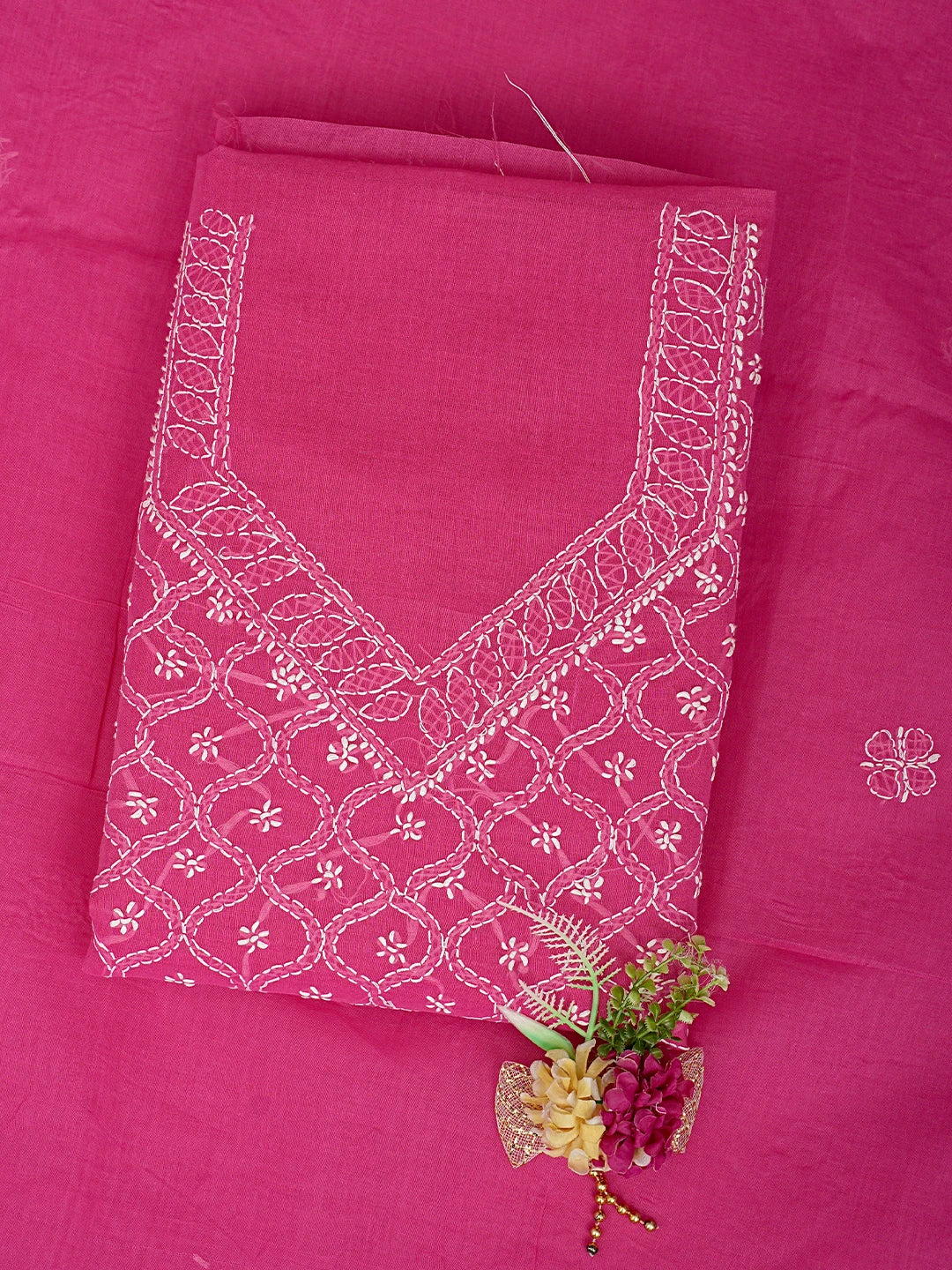 Ada Hand Embroidered Onion Pink Cotton Lucknowi Chikankari Unstitched Suit Piece 01A887912