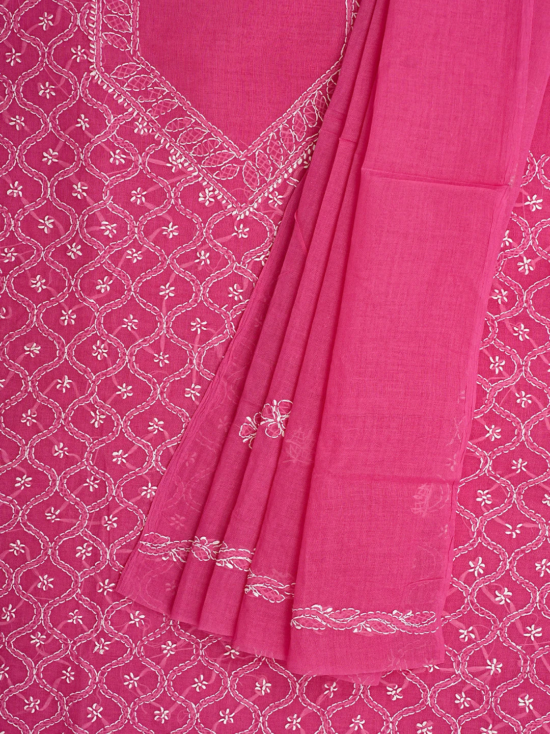 Ada Hand Embroidered Onion Pink Cotton Lucknowi Chikankari Unstitched Suit Piece 01A887912