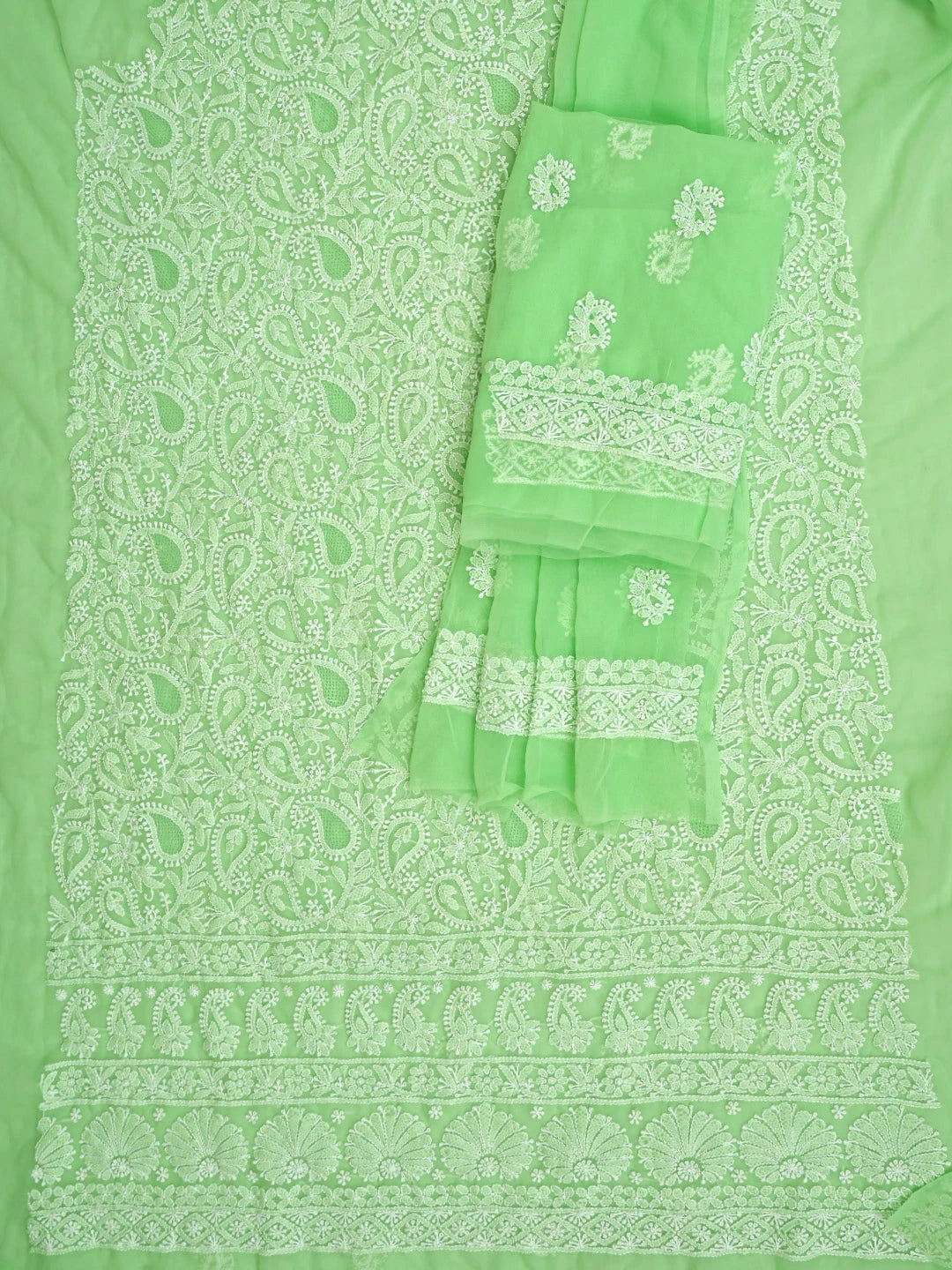 Ada Hand Embroidered Light Green Georgette Lucknowi Chikankari Unstitched Suit Piece 01A820076