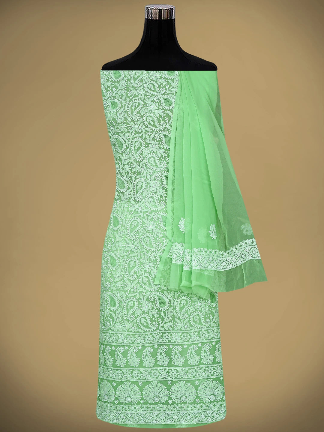 Ada Hand Embroidered Light Green Georgette Lucknowi Chikankari Unstitched Suit Piece 01A820076