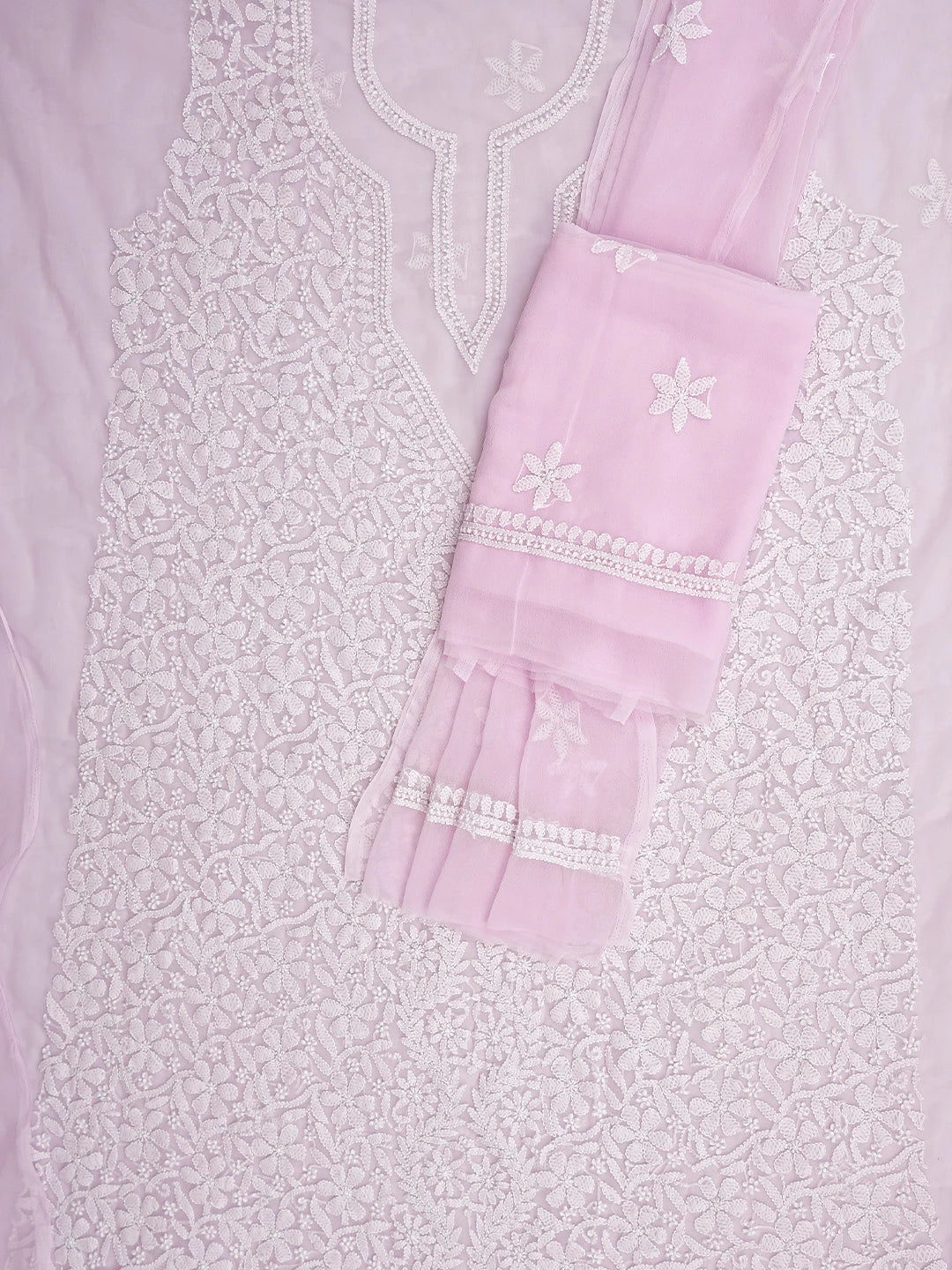 Ada Hand Embroidered Pink Georgette Lucknowi Chikankari Unstitched Suit Piece 01A823332