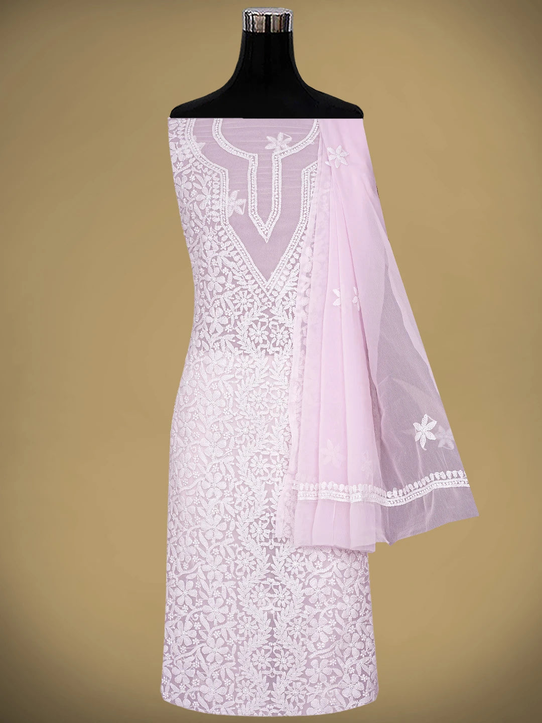 Ada Hand Embroidered Pink Georgette Lucknowi Chikankari Unstitched Suit Piece 01A823332