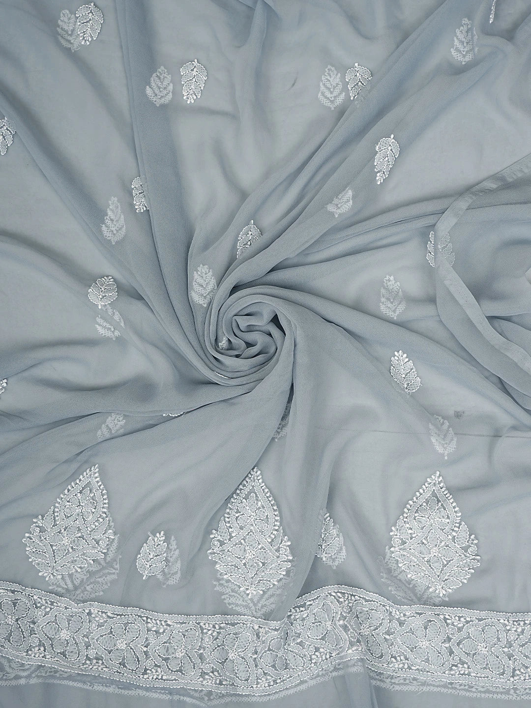 Ada Hand Embroidered Grey Georgette Lucknowi Chikankari Unstitched Suit Piece 01A835631
