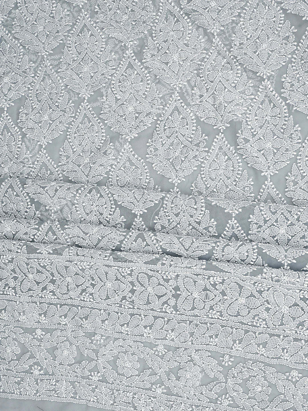 Ada Hand Embroidered Grey Georgette Lucknowi Chikankari Unstitched Suit Piece 01A835631