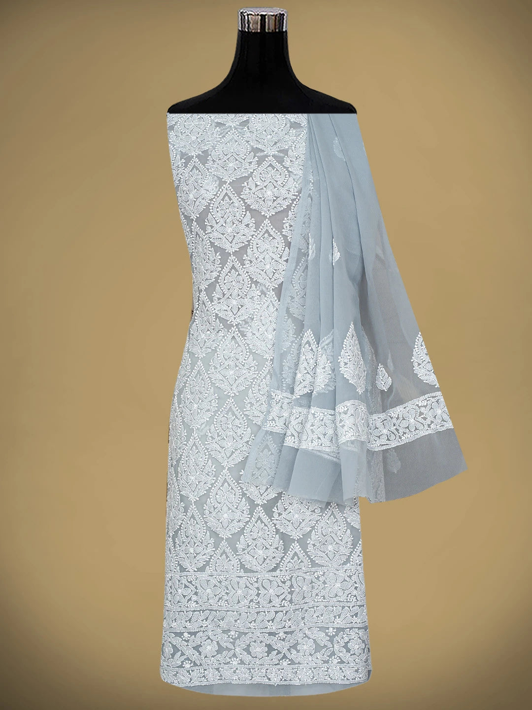 Ada Hand Embroidered Grey Georgette Lucknowi Chikankari Unstitched Suit Piece 01A835631