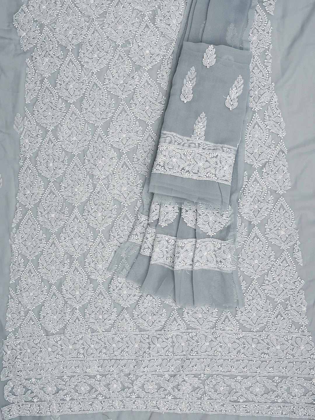 Ada Hand Embroidered Grey Georgette Lucknowi Chikankari Unstitched Suit Piece 01A835631