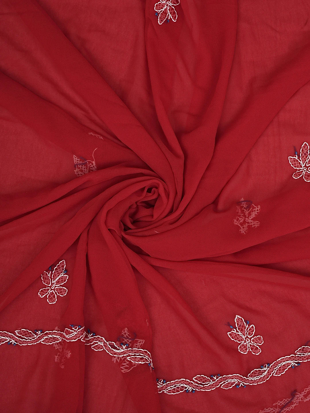 Ada Hand Embroidered Red Georgette Lucknowi Chikankari Unstitched Suit Piece 01A872258