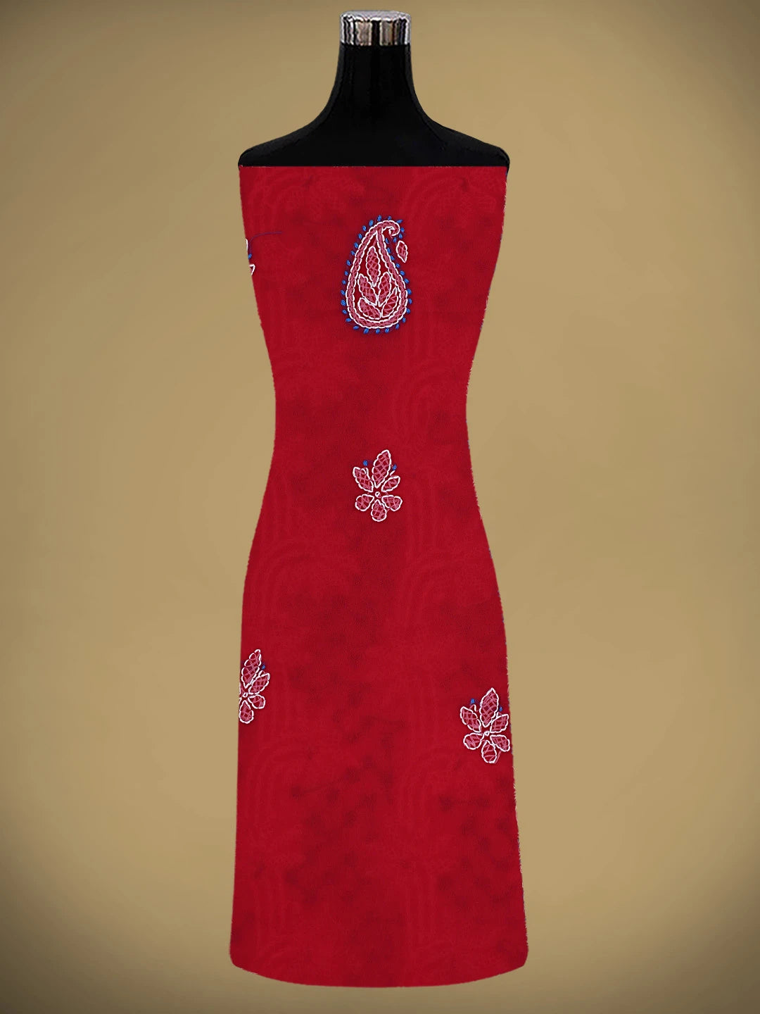 Ada Hand Embroidered Red Georgette Lucknowi Chikankari Unstitched Suit Piece 01A872258