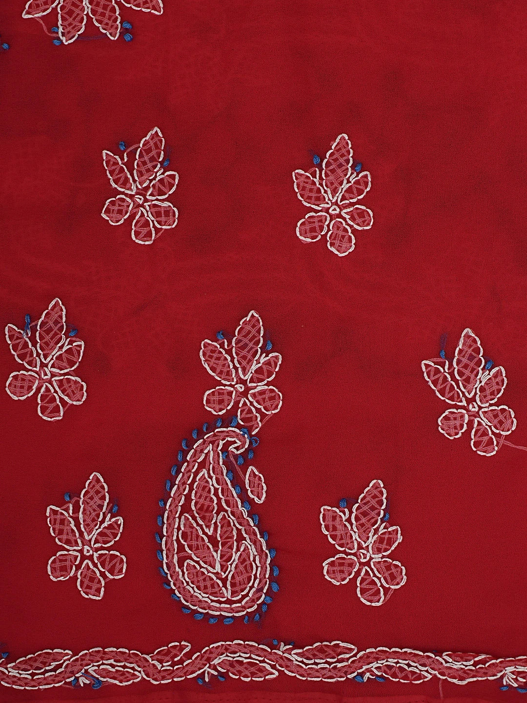 Ada Hand Embroidered Red Georgette Lucknowi Chikankari Unstitched Suit Piece 01A872258