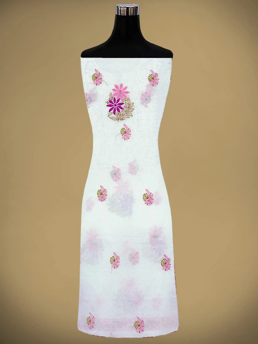 Ada Hand Embroidered White Old Lace Organza Lucknowi Chikankari Unstitched Kurta Dupatta Set With Cutdana Work 01A873058