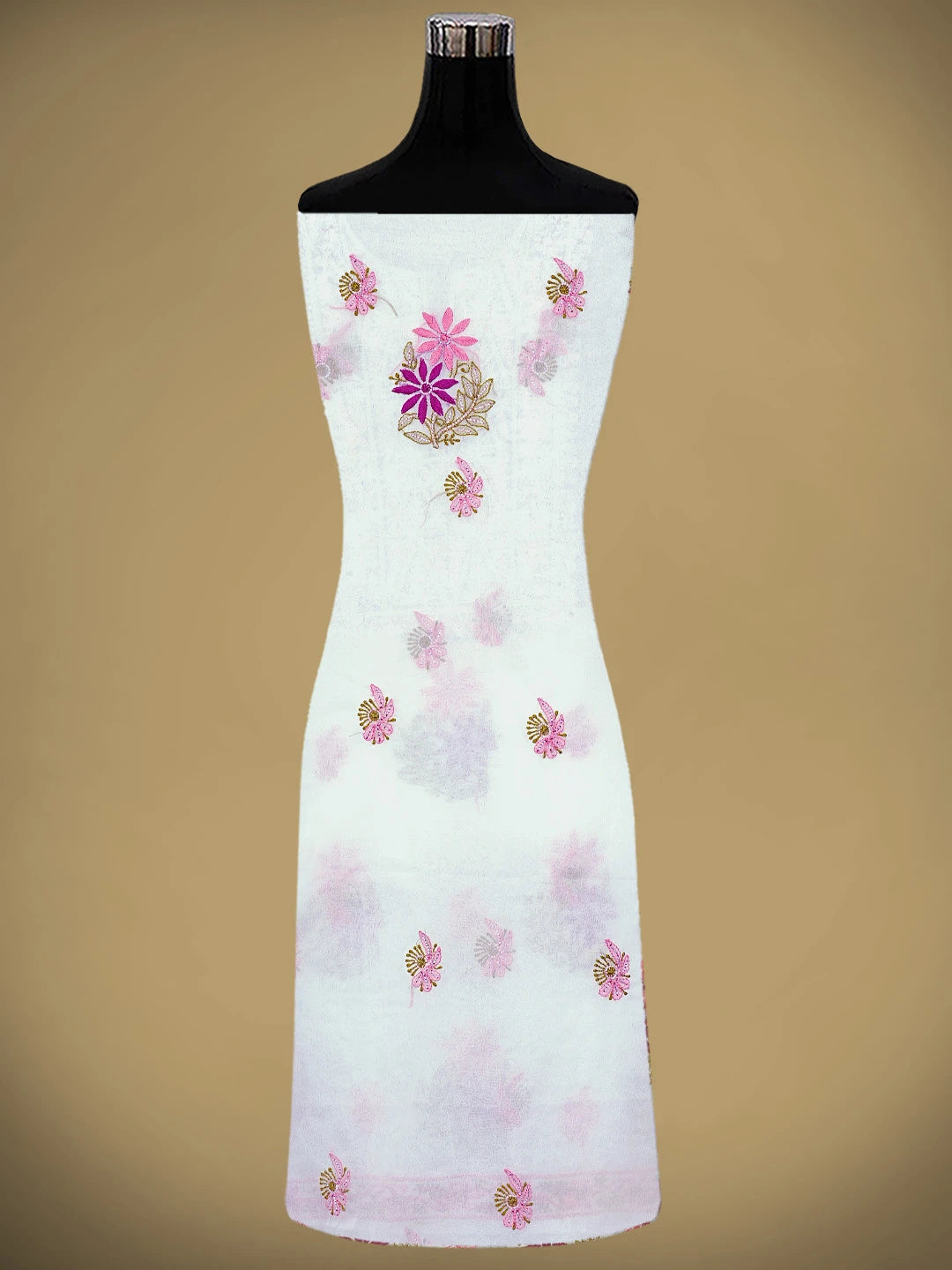 Ada Hand Embroidered White Old Lace Organza Lucknowi Chikankari Unstitched Kurta Dupatta Set With Cutdana Work 01A873058