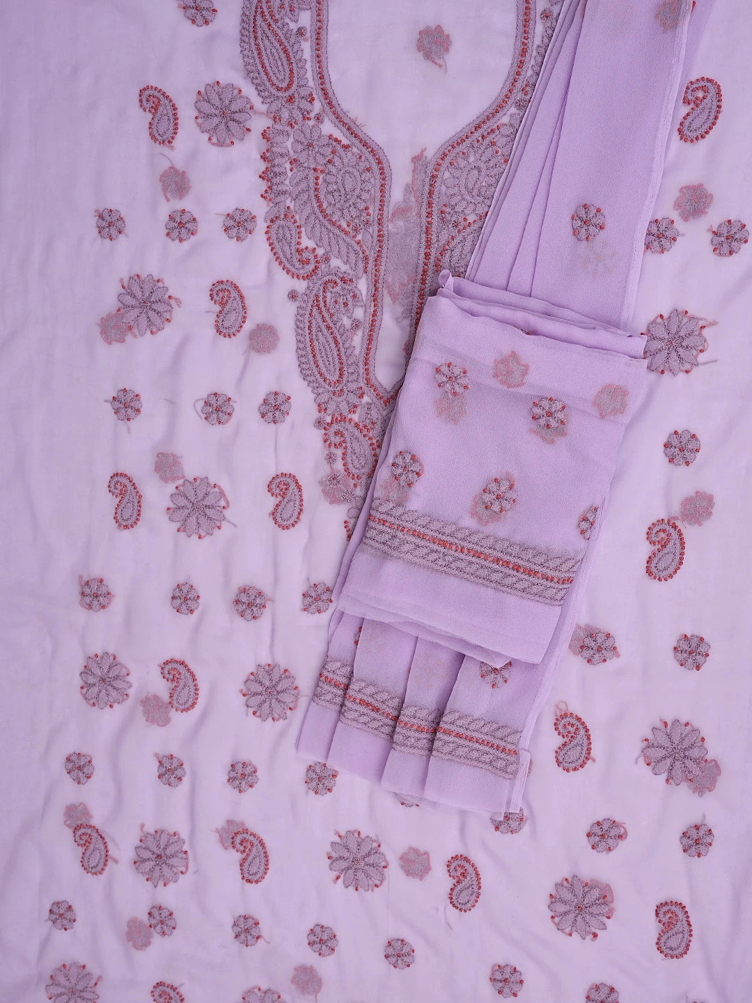 Ada Hand Embroidered Mauve Georgette Lucknowi Chikankari Unstitched Suit Piece 01A798270