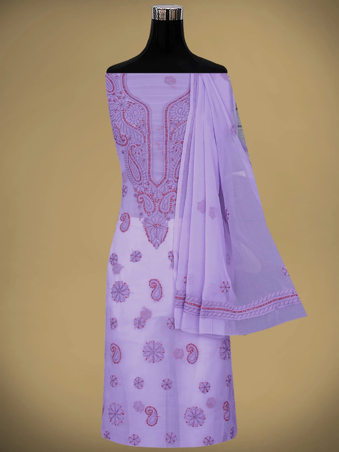 Ada Hand Embroidered Mauve Georgette Lucknowi Chikankari Unstitched Suit Piece 01A798270