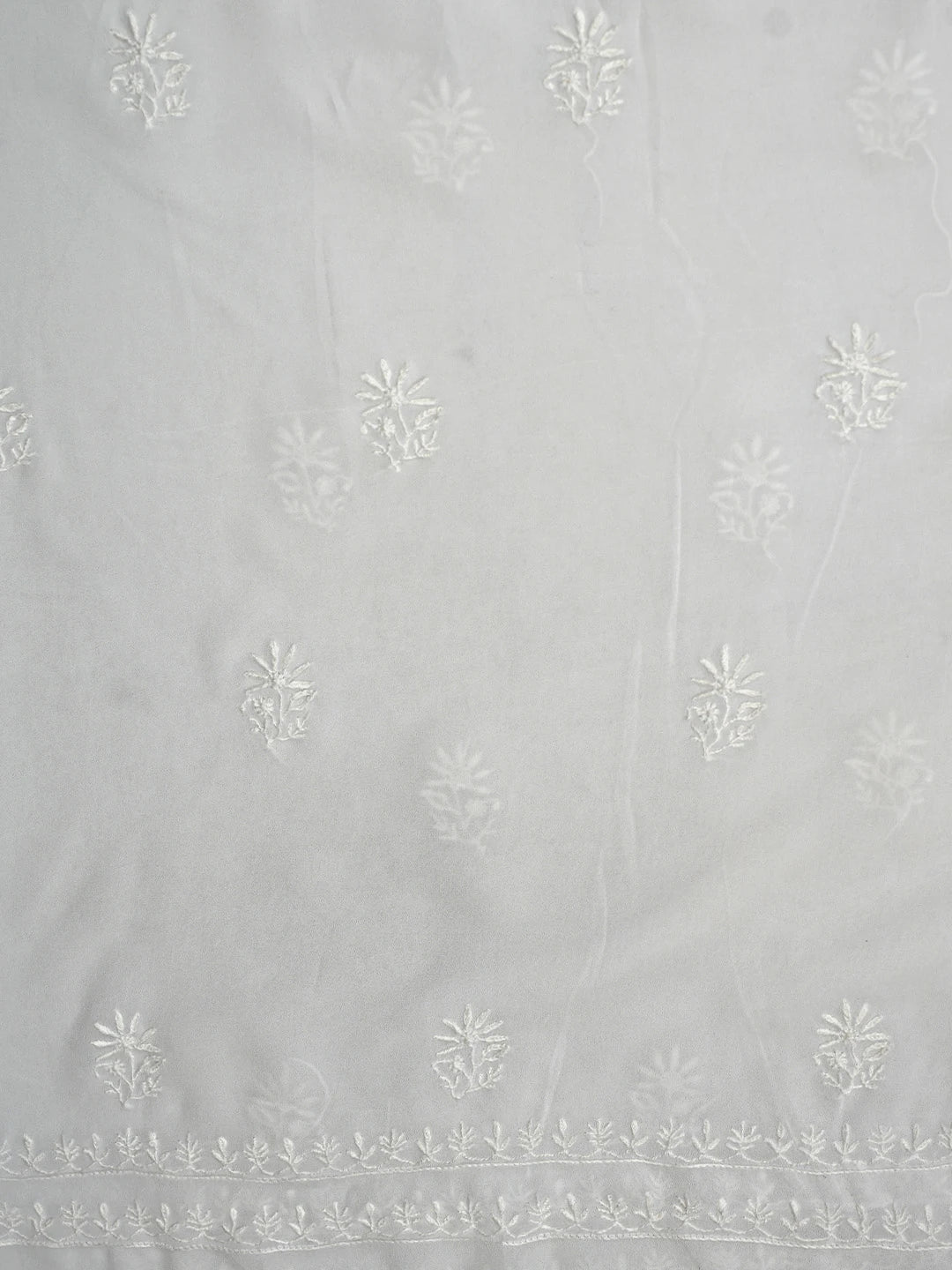 Ada Hand Embroidered White Viscose Georgette Lucknowi Chikankari Unstitched Kurta Dupatta Set 01A887977