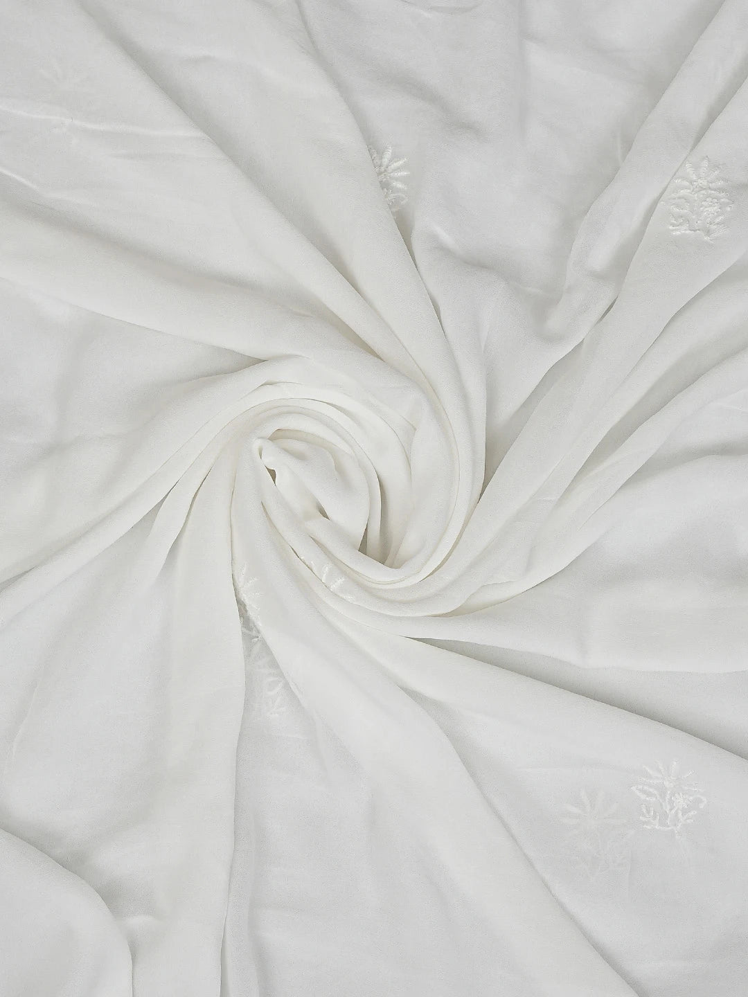 Ada Hand Embroidered White Viscose Georgette Lucknowi Chikankari Unstitched Kurta Dupatta Set 01A887977