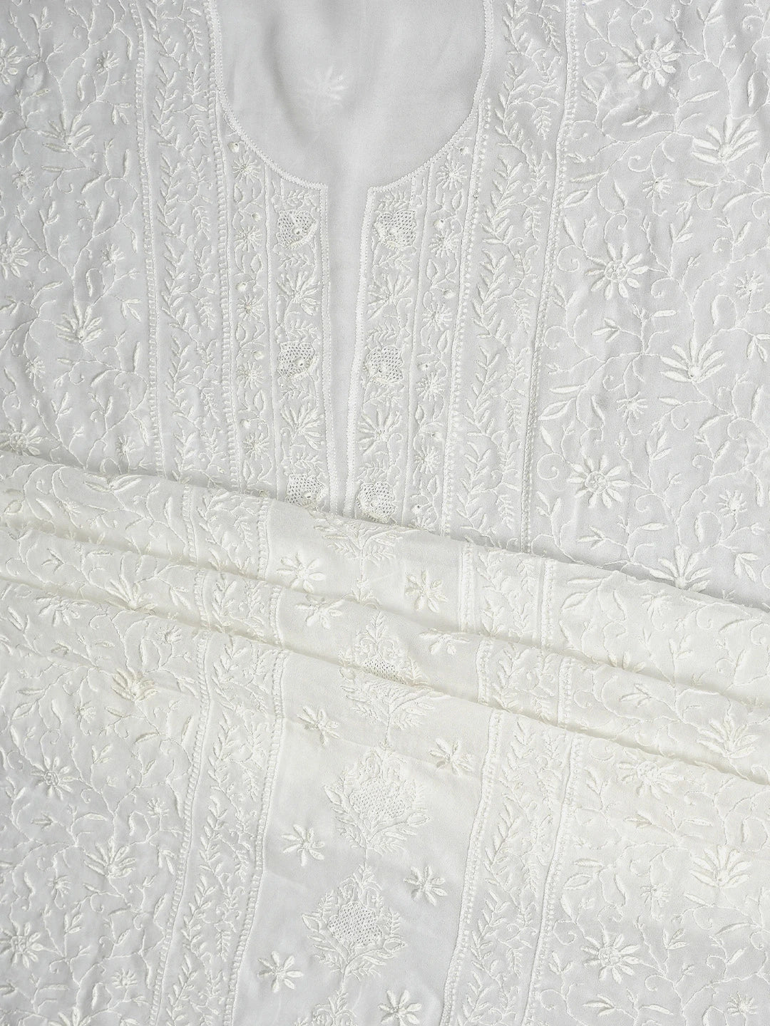 Ada Hand Embroidered White Viscose Georgette Lucknowi Chikankari Unstitched Kurta Dupatta Set 01A887977