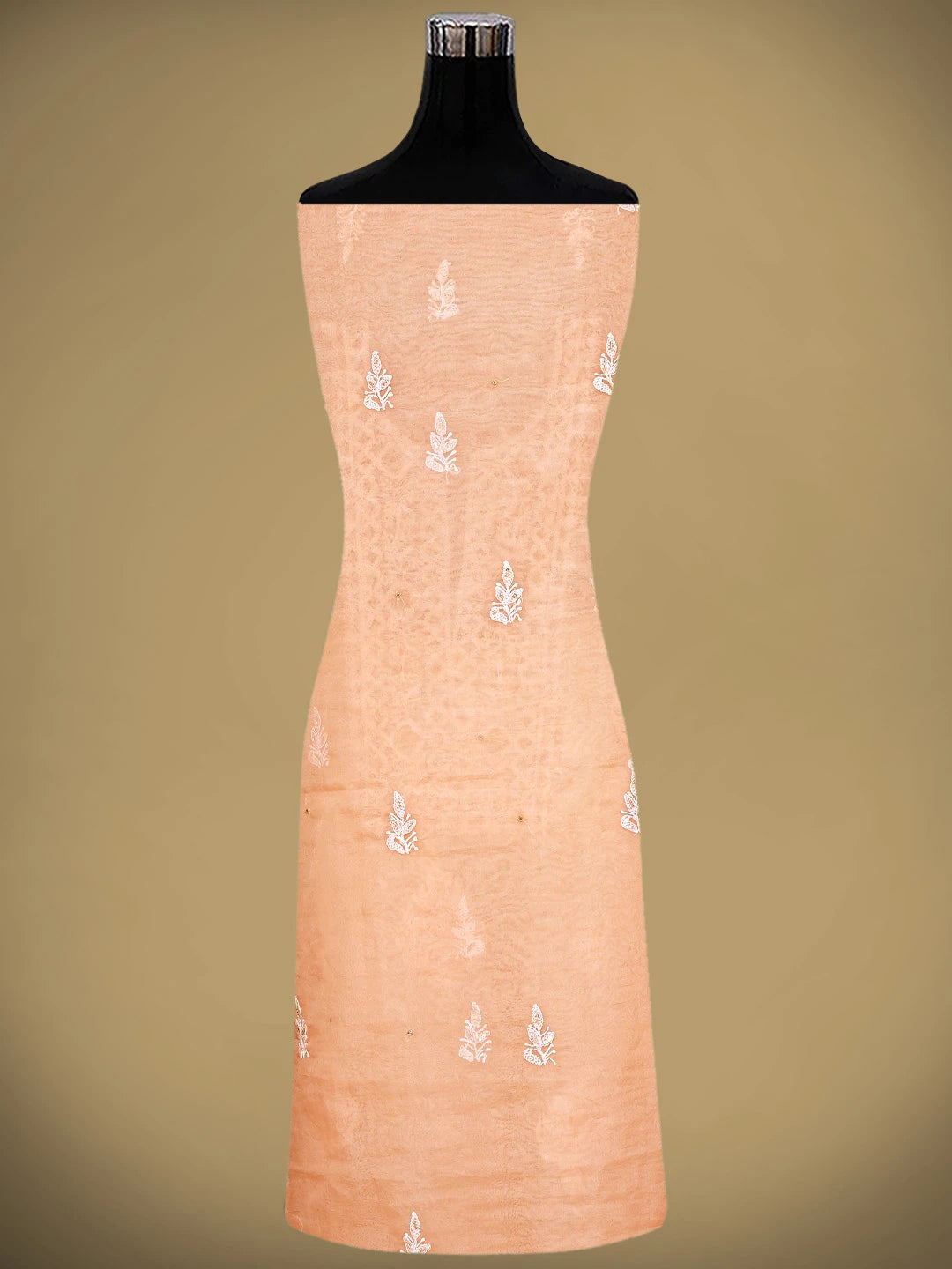 Ada Hand Embroidered Creamy Peach Organza Lucknowi Chikankari Unstitched Kurta Dupatta Set With Cutdana Work 01A742210