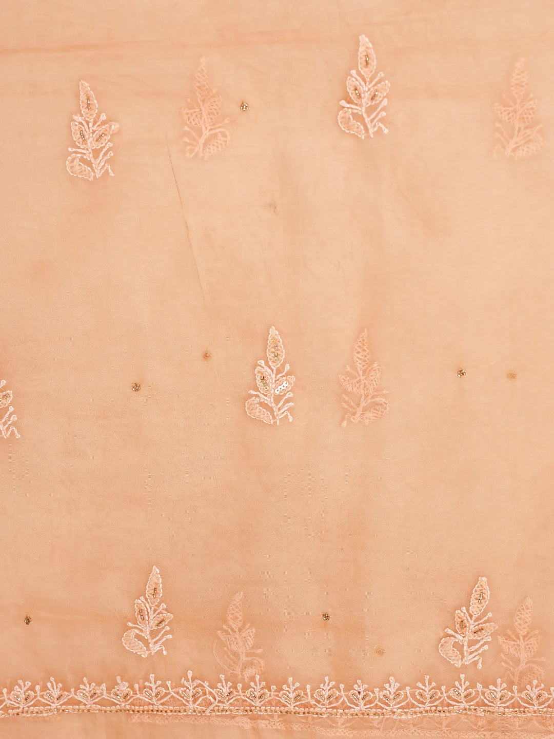 Ada Hand Embroidered Creamy Peach Organza Lucknowi Chikankari Unstitched Kurta Dupatta Set With Cutdana Work 01A742210