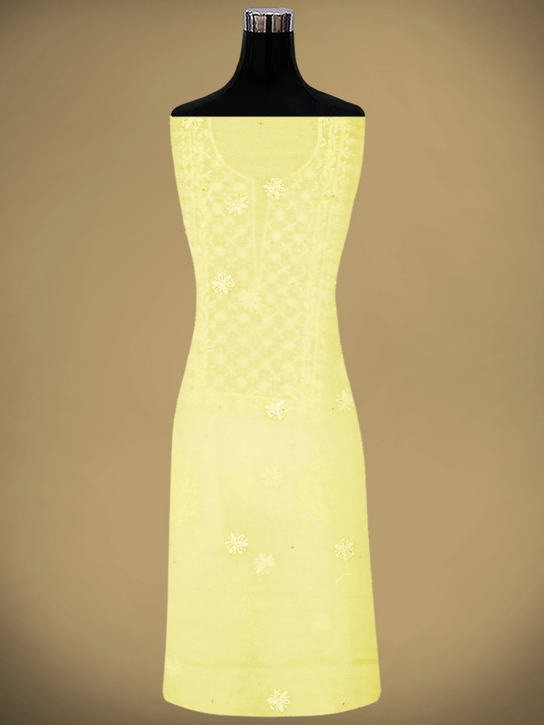 Ada Hand Embroidered Lemon Organza Lucknowi Chikankari Unstitched Kurta Dupatta Set With Cutdana Work 01A789371