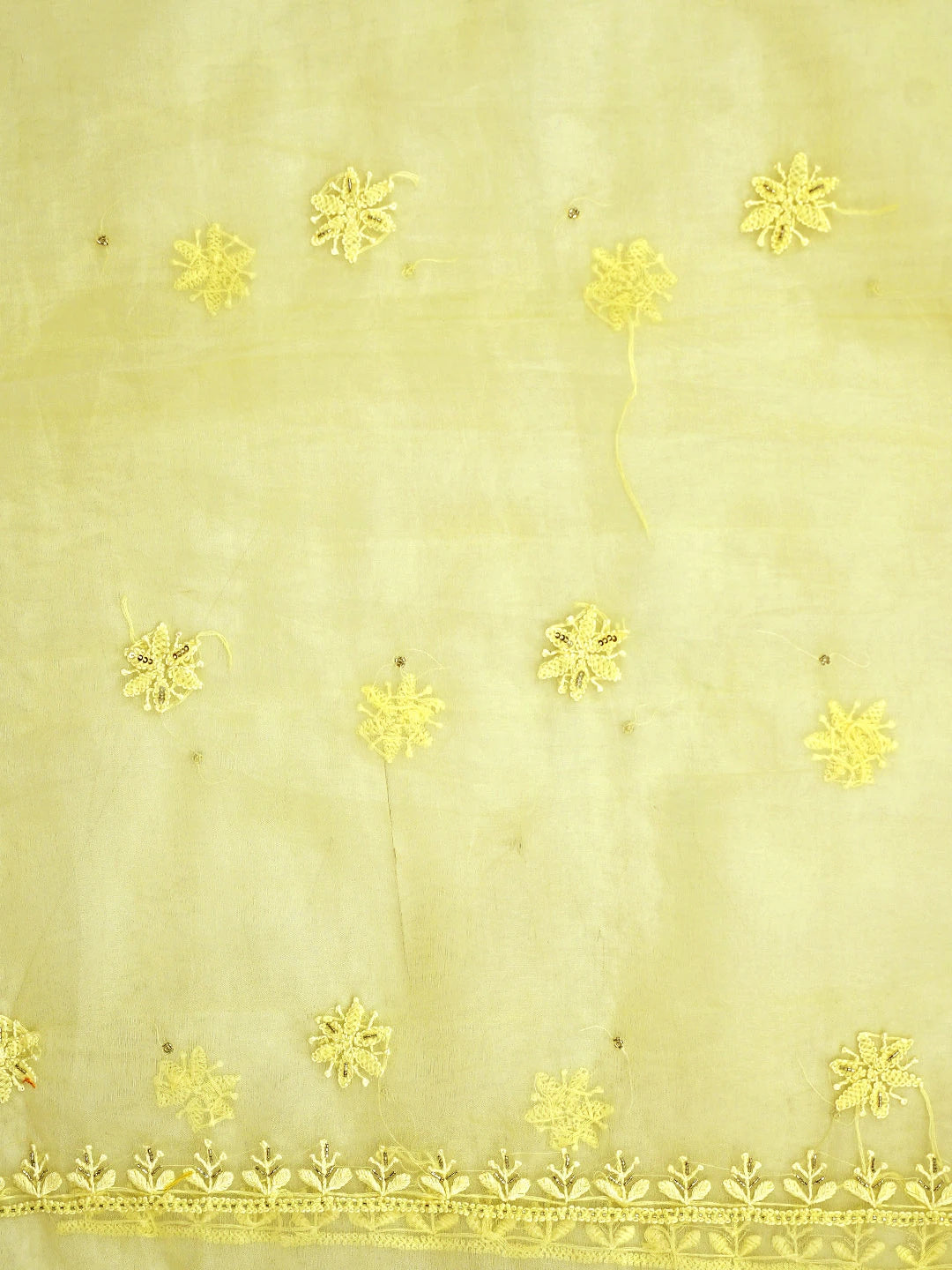 Ada Hand Embroidered Lemon Organza Lucknowi Chikankari Unstitched Kurta Dupatta Set With Cutdana Work 01A789371