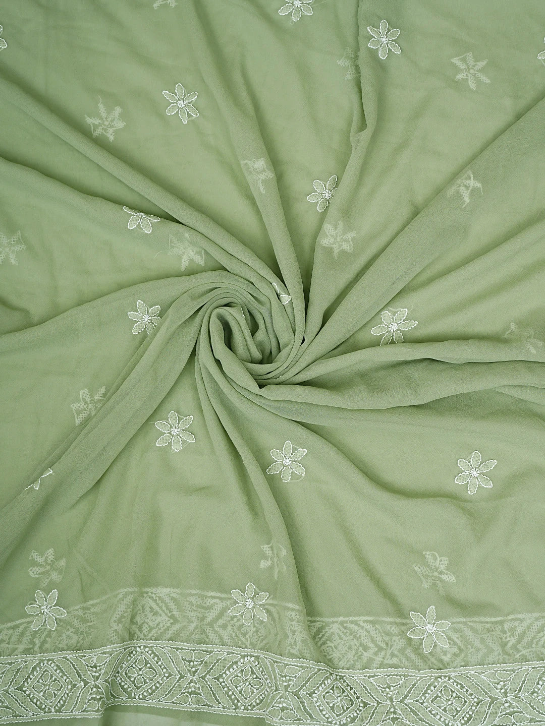 Ada Hand Embroidered Moss Green Georgette Lucknowi Chikankari Unstitched Suit Piece 01A867806