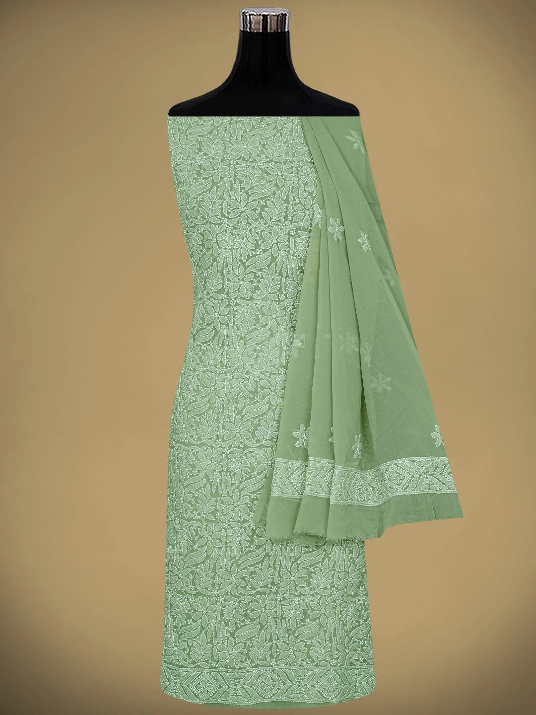 Ada Hand Embroidered Moss Green Georgette Lucknowi Chikankari Unstitched Suit Piece 01A867806