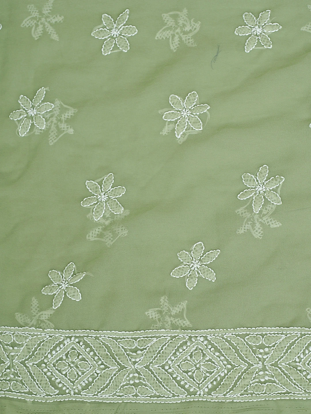 Ada Hand Embroidered Moss Green Georgette Lucknowi Chikankari Unstitched Suit Piece 01A867806