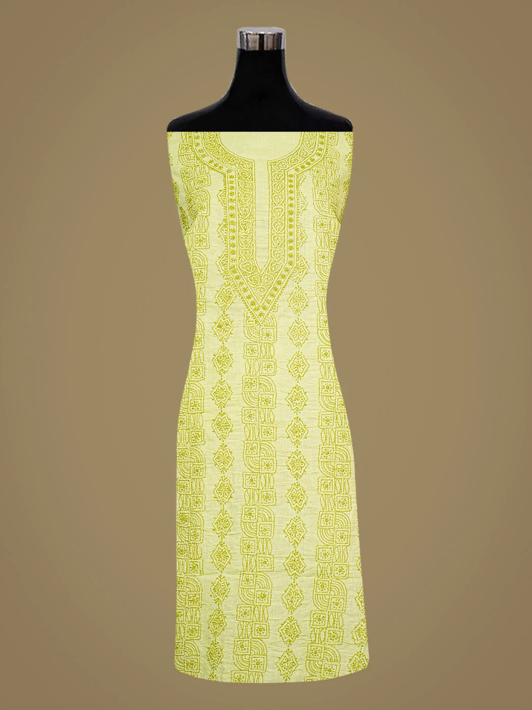 Ada Hand Embroidered Green Cotton Lucknowi Chikankari Unstitched Kurta Piece 01A873446