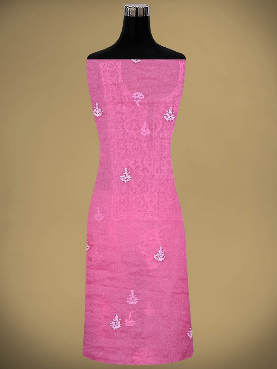 Ada Hand Embroidered Brink Pink Organza Lucknowi Chikankari Unstitched Kurta Dupatta Set 01A794179