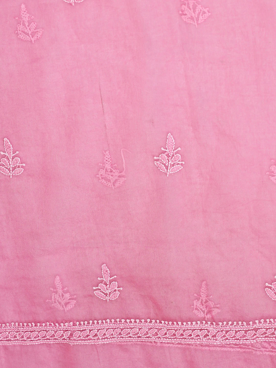 Ada Hand Embroidered Brink Pink Organza Lucknowi Chikankari Unstitched Kurta Dupatta Set 01A794179