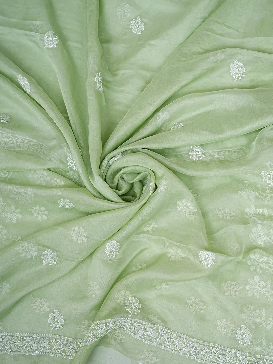Ada Hand Embroidered Olivine Green Organza Lucknowi Chikankari Unstitched Kurta Dupatta Set With Cutdana Work 01A737539