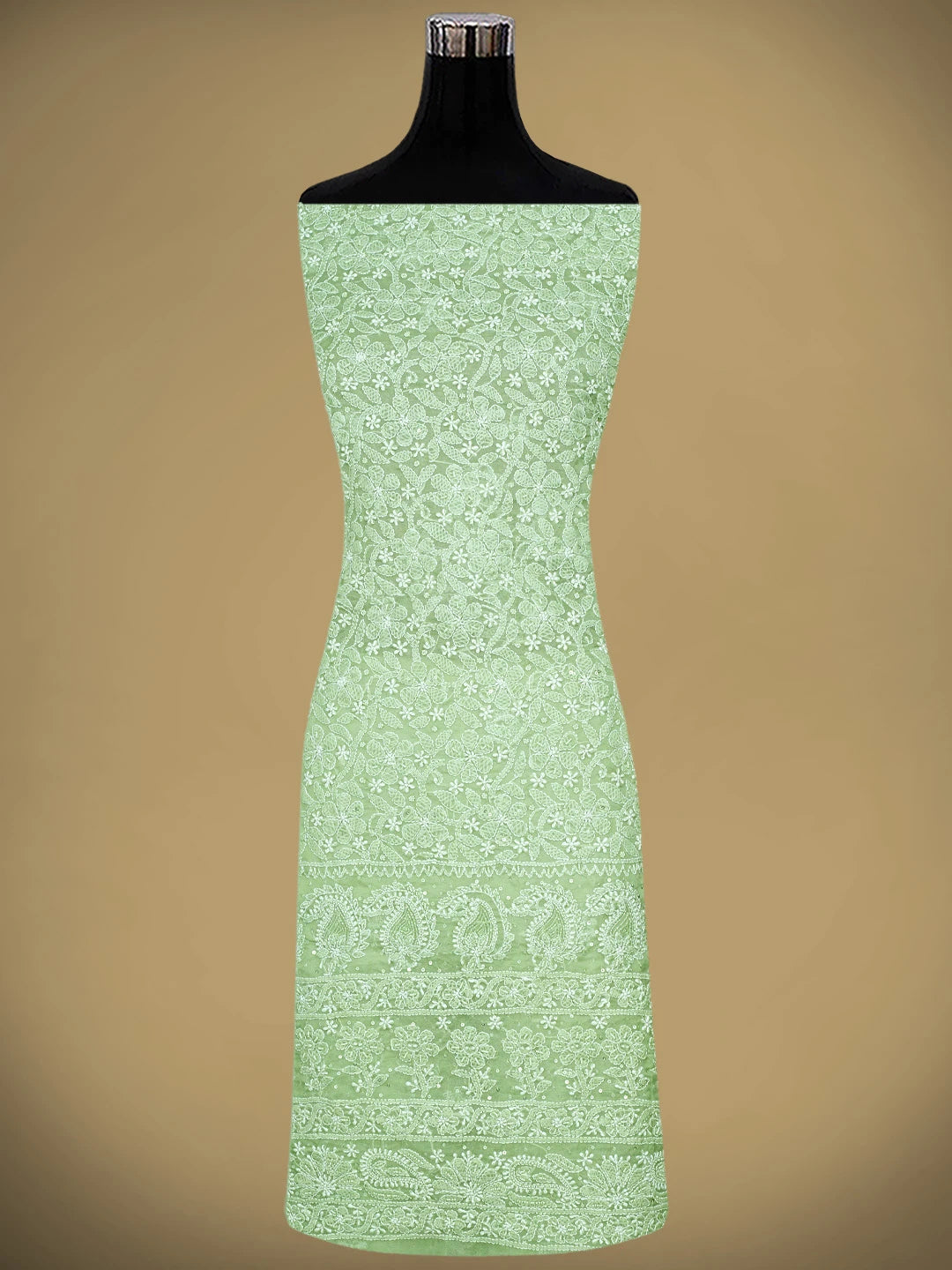 Ada Hand Embroidered Olivine Green Organza Lucknowi Chikankari Unstitched Kurta Dupatta Set With Cutdana Work 01A737539