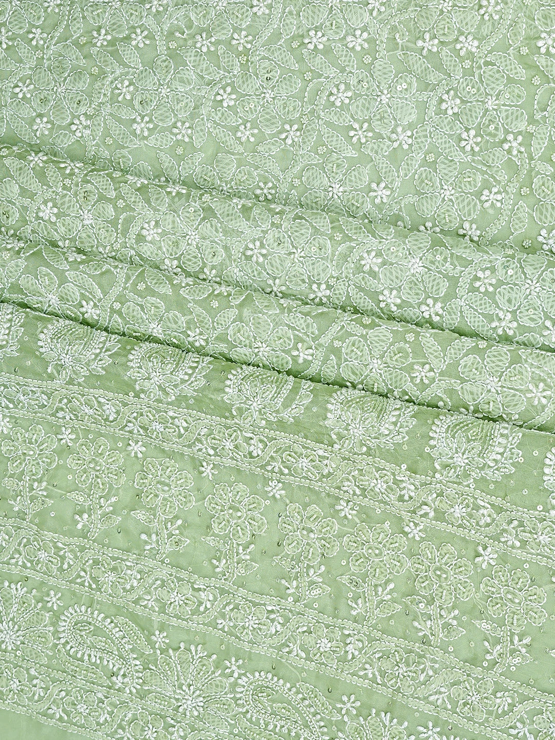 Ada Hand Embroidered Olivine Green Organza Lucknowi Chikankari Unstitched Kurta Dupatta Set With Cutdana Work 01A737539