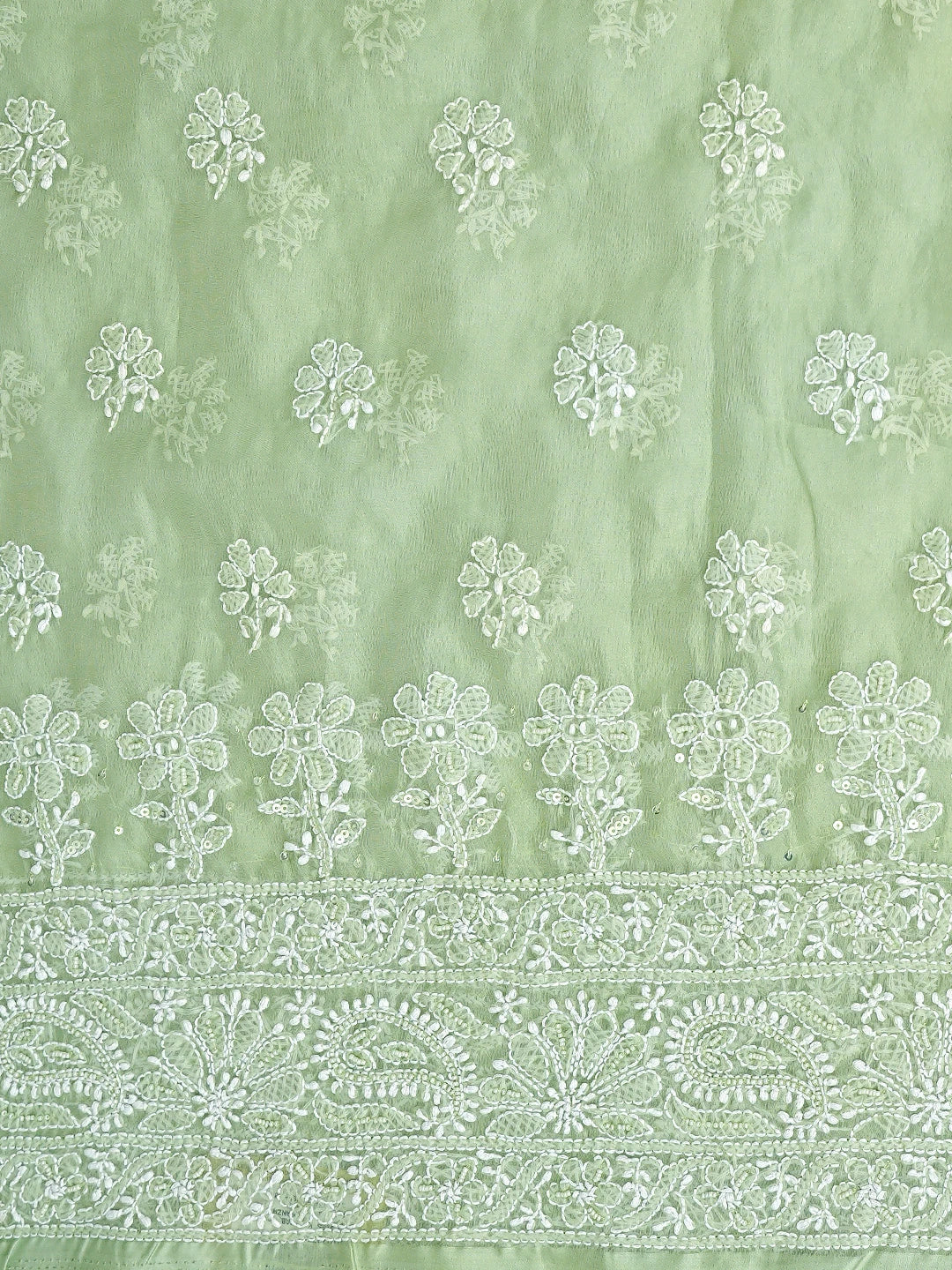 Ada Hand Embroidered Olivine Green Organza Lucknowi Chikankari Unstitched Kurta Dupatta Set With Cutdana Work 01A737539