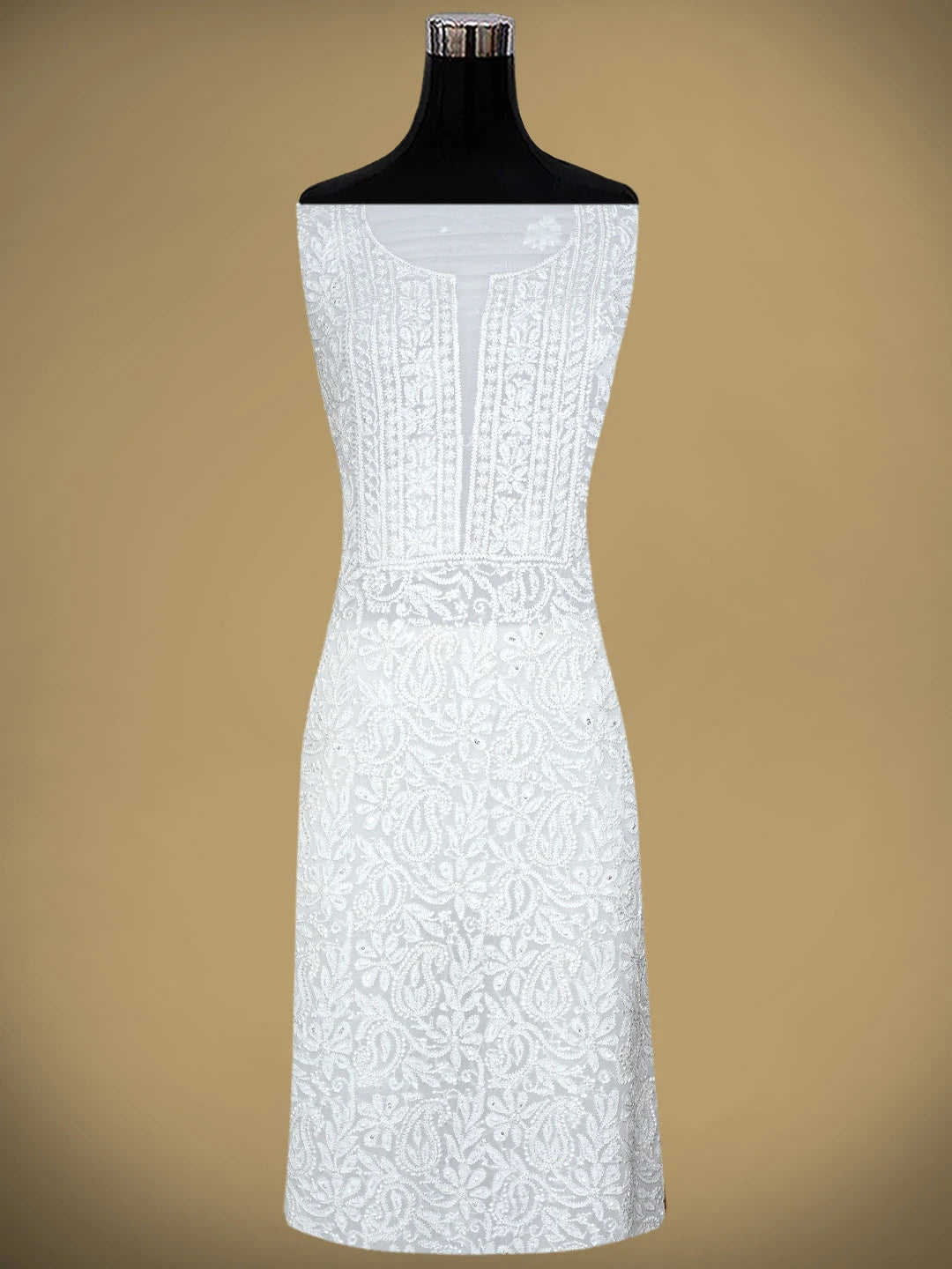 Ada Hand Embroidered White Viscose Georgette Lucknowi Chikankari Unstitched Kurta Dupatta Set With Sequinned Work 01A802072