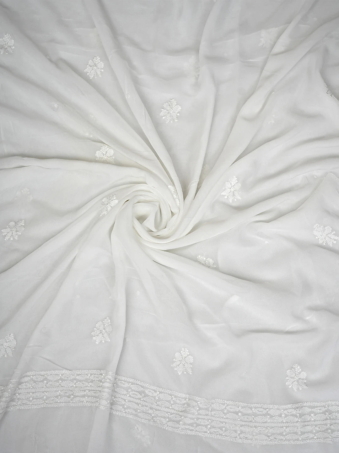 Ada Hand Embroidered White Viscose Georgette Lucknowi Chikankari Unstitched Kurta Dupatta Set With Sequinned Work 01A802072