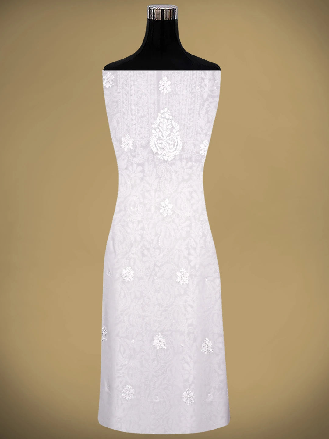 Ada Hand Embroidered White Viscose Georgette Lucknowi Chikankari Unstitched Kurta Dupatta Set With Sequinned Work 01A802072