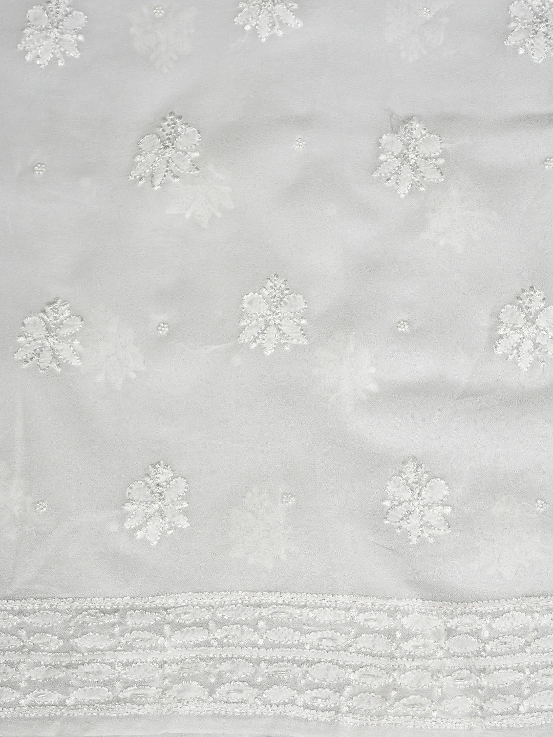 Ada Hand Embroidered White Viscose Georgette Lucknowi Chikankari Unstitched Kurta Dupatta Set With Sequinned Work 01A802072