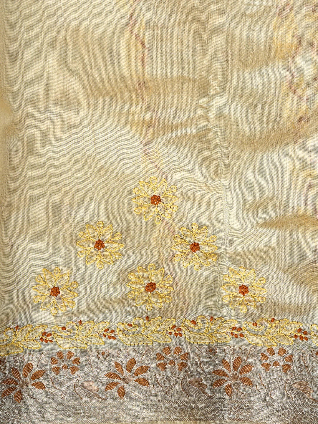 Ada Hand Embroidered Fawn Chanderi Lucknowi Chikankari Saree With Blouse 01A877294
