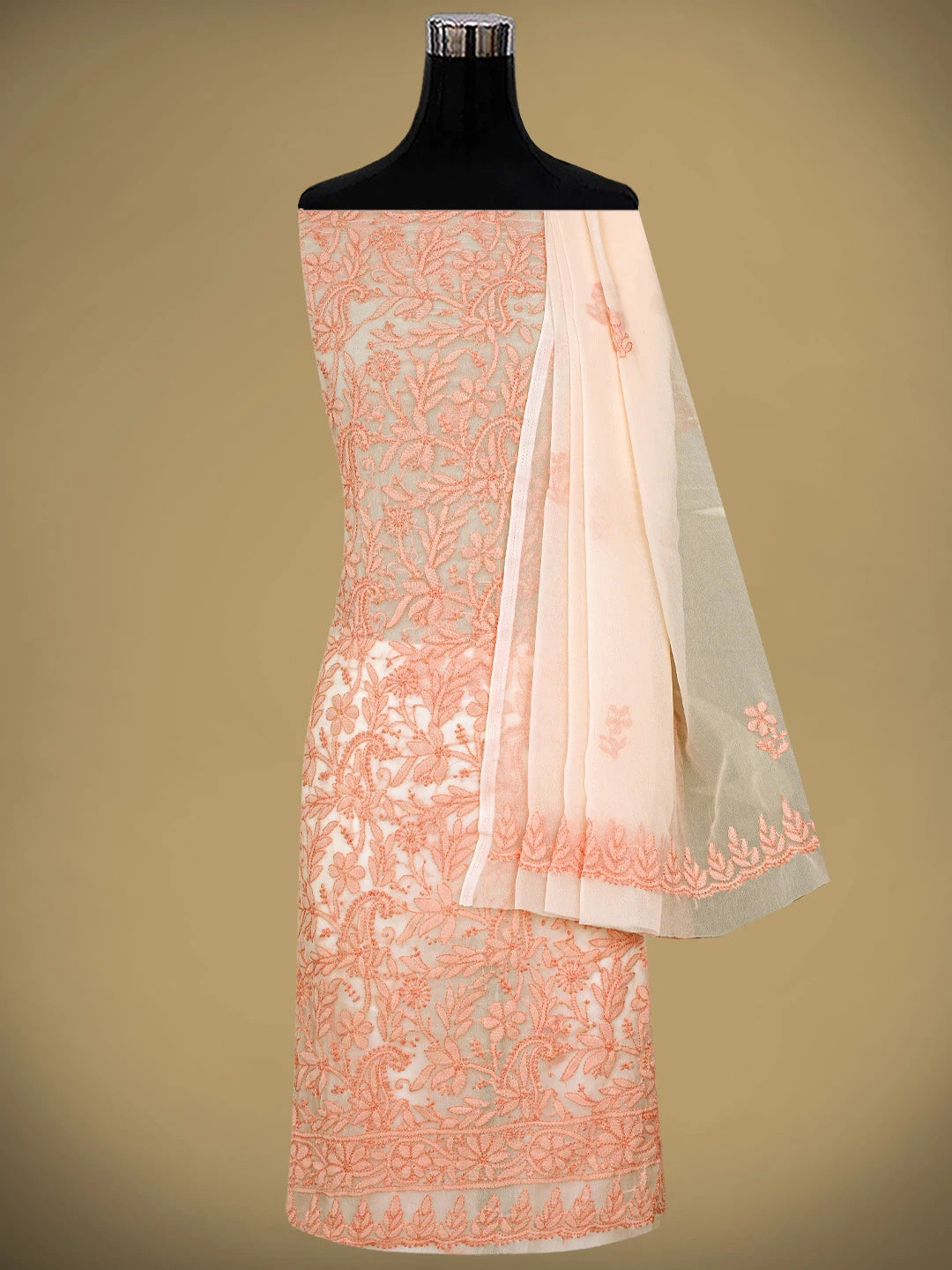 Ada Hand Embroidered Atomic Tangerine Georgette Lucknowi Chikankari Unstitched Suit Piece 01A811303
