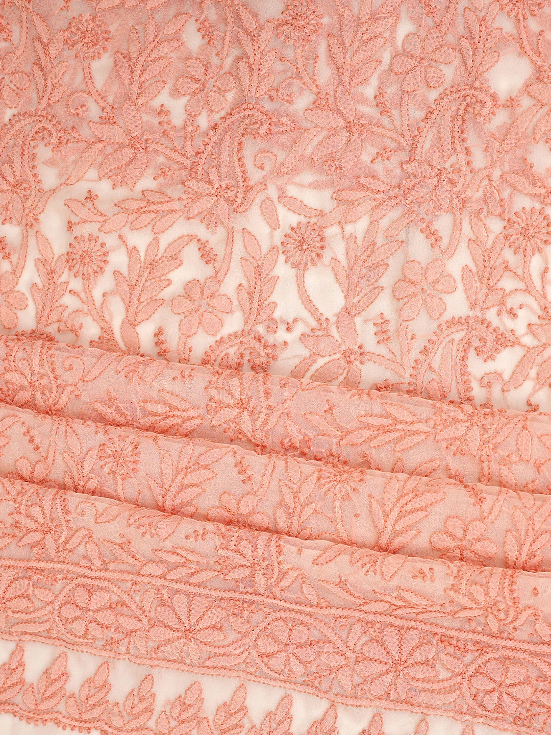Ada Hand Embroidered Atomic Tangerine Georgette Lucknowi Chikankari Unstitched Suit Piece 01A811303