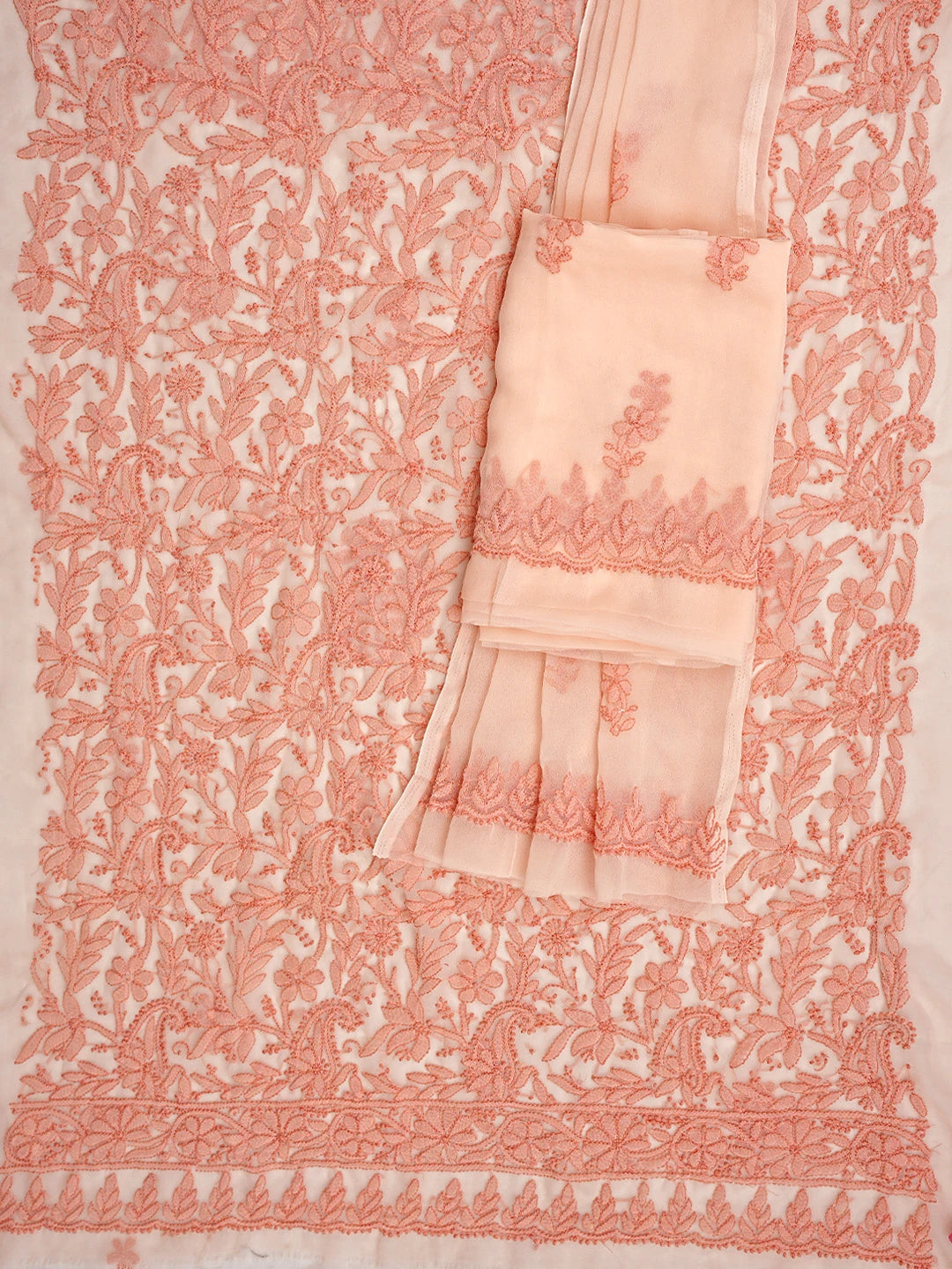 Ada Hand Embroidered Atomic Tangerine Georgette Lucknowi Chikankari Unstitched Suit Piece 01A811303