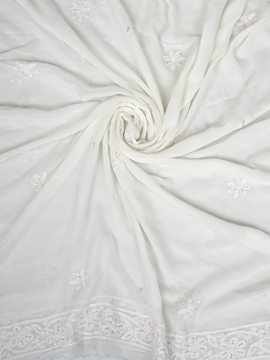 Ada Hand Embroidered White Viscose Georgette Lucknowi Chikankari Unstitched Kurta Dupatta Set With Cutdana Work 01A816511